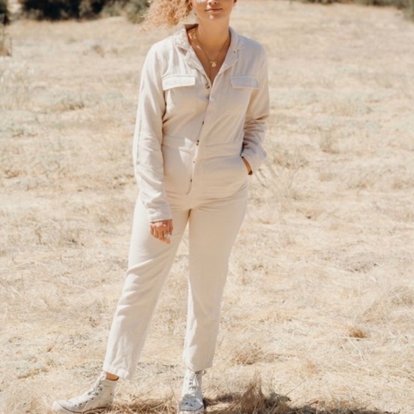 Carly Jean Los Angeles Cream Jumpsuit coverall EUC B - Picture 1 of 14
